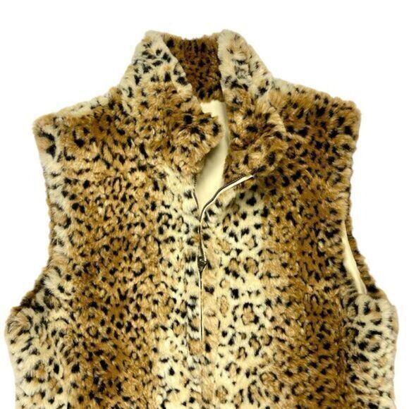 FUDA Studios Reversible Vest Womens M Cheetah Print Faux Fur Zip Stand Up Jacket - Picture 2 of 12